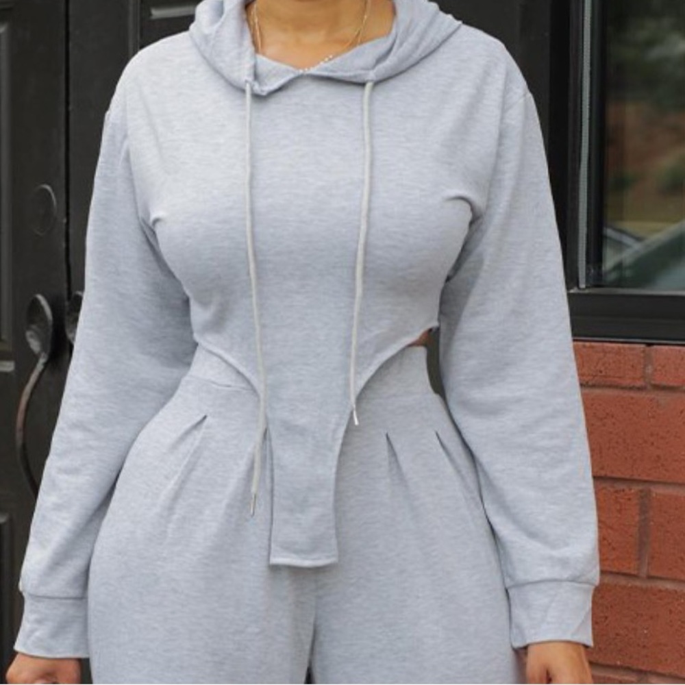 Gray - hooded wide leg sweatsuit -XL